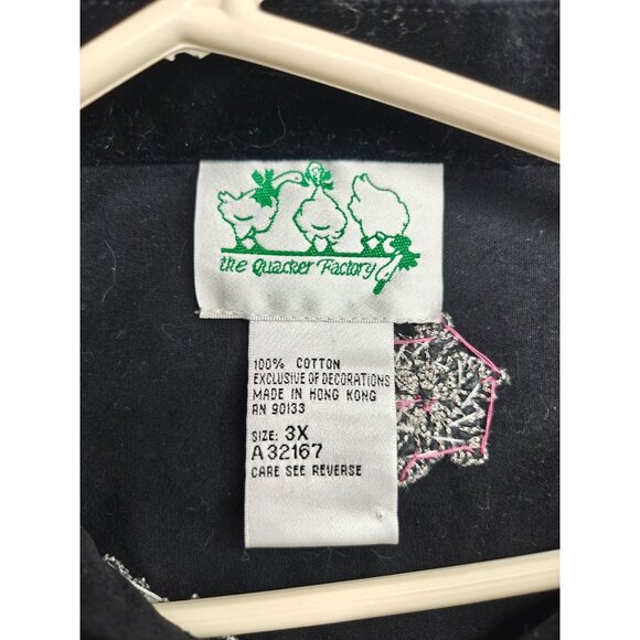 Vtg Quacker Factory Black Velvet Embroidered Snowman Snowflake Shirt Jacket 3X - Picture 4 of 8